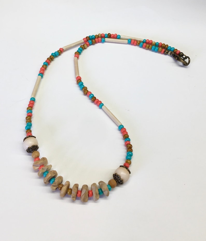 Rustic Colorful Artisan Brass Wood /& Glass Beaded Necklace Gift Boxed Women Men Unisex