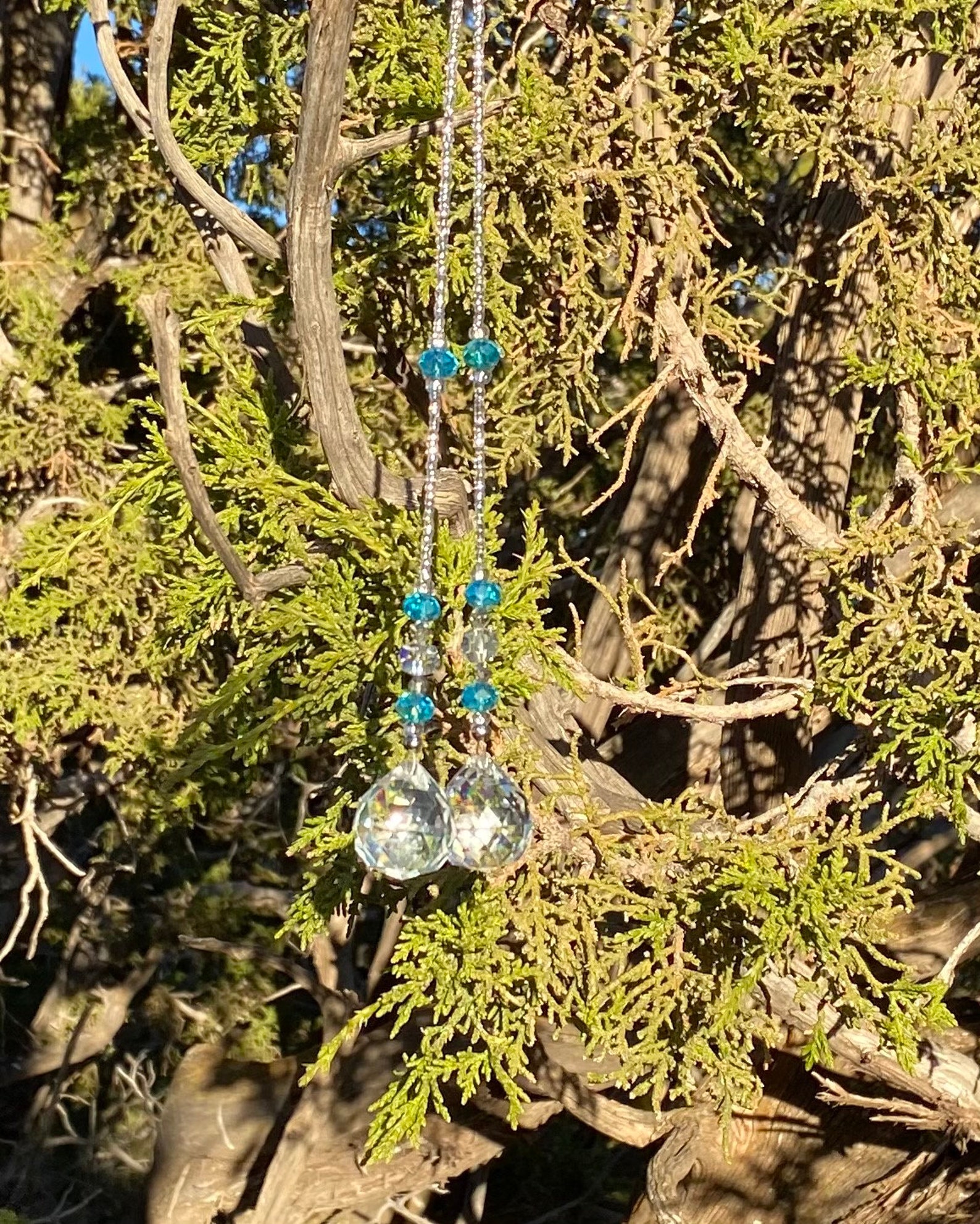 Crystal Prism Sun Catcher Rear View Mirror Aqua Blue Car Charm | Etsy
