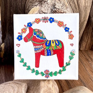 Dala Horses Paintings 6 X 6 Inch Canvas Acrylic Art Choose White or Red ...