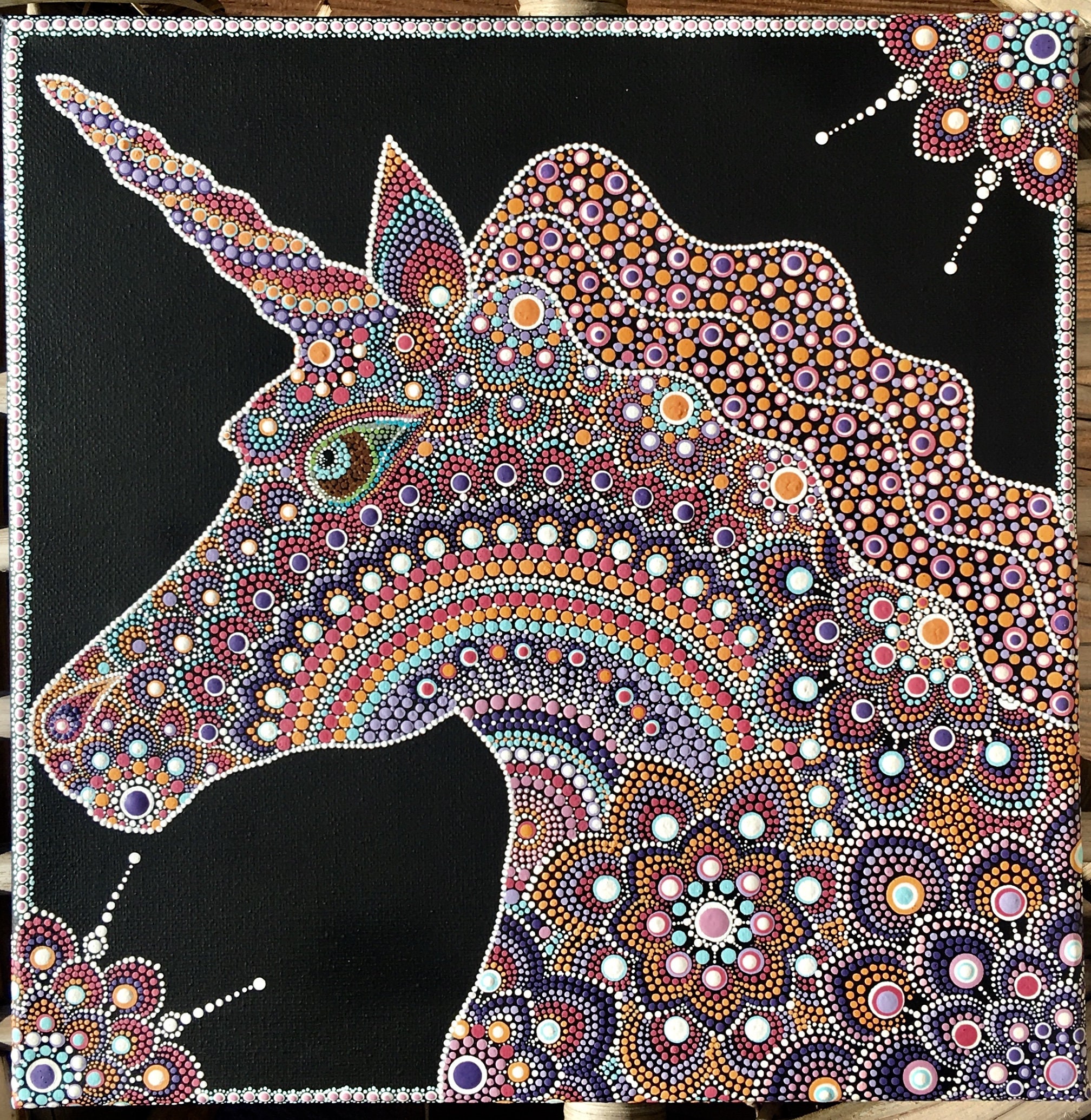 Kaleidoscope Unicorn Acrylic Dot Art Painting 12 X 12 Etsy Norway