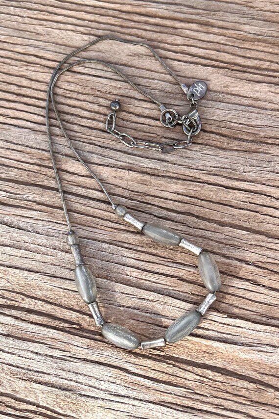 Vintage Oxidized Silver Finish Snake Chain Neckla… - image 4