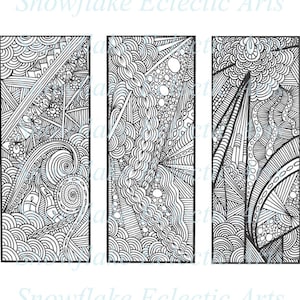 DIY BOOKMARKS - Instant PDF Digital Download - Printable Coloring Page - Zentangle Bookmark Trio - Set Of 3 - Adults - Children