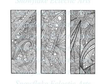 DIY BOOKMARKS - Instant PDF Digital Download - Printable Coloring Page - Zentangle Bookmark Trio - Set Of 3 - Adults - Children