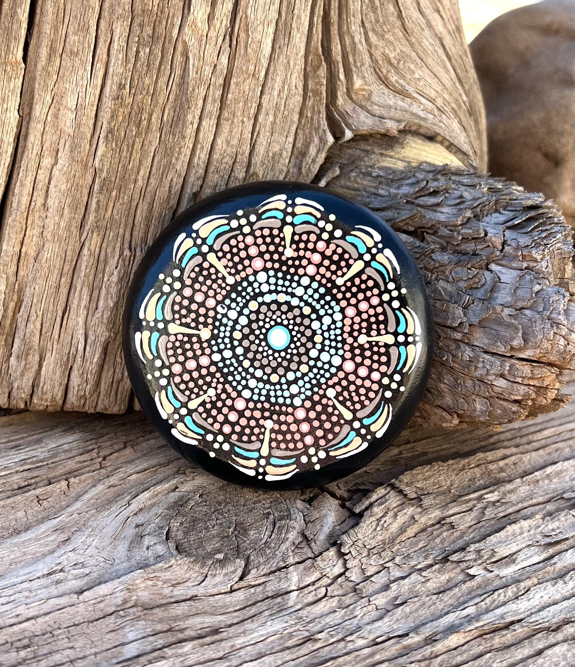 Hand Painted F-mandala E Art Rock Blues Pinks Purples White Black
