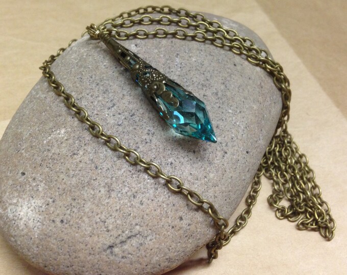 Swarovski Crystal Prism Pendant Necklace Antique Green Aqua Etsy