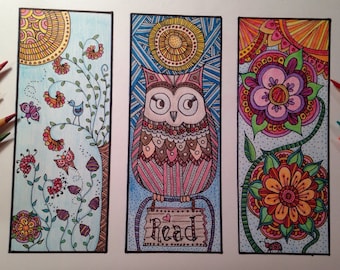 DIY Printable Coloring Page BOOKMARKS - Instant PDF Digital Download - Happy Bookmark Trio B - Set Of 3 - Adults - Children