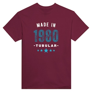 MADE IN 1980 TUBULAR T-shirt | 1980s Themed T-shirt | 80s T-shirt| Casual Wear | Birthday Gifts