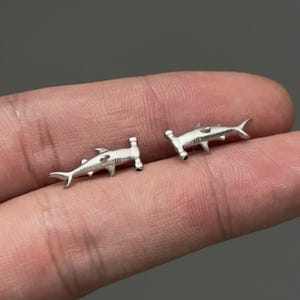 Hammerhead Shark Stud Earrings, Ocean Inspired Alloy Earrings, Silver Tone Shark Jewelry, Sea Animal Gift