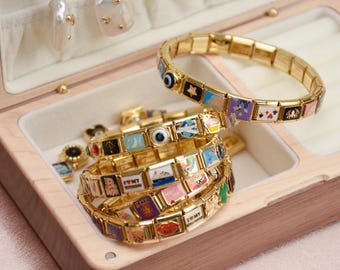 Bracelet italien doré, bracelet italien personnalisé, bracelet vintage, breloques italiennes dorées personnalisées, cadeau fête des mères, cadeaux maman, cadeau pour elle