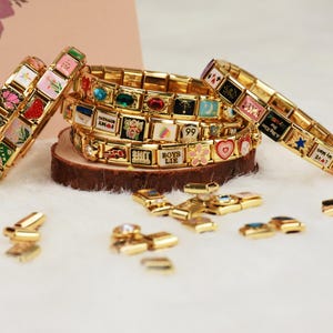 Pulseira italiana de ouro, pingentes personalizados de ouro italiano, pingentes personalizados de pulseira italiana, pulseira italiana, presente para ela, presente exclusivo, pulseira faça você mesmo