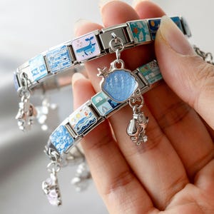 Pulsera personalizada con dije italiano de plata / Pulsera modular de acero inoxidable con temática oceánica