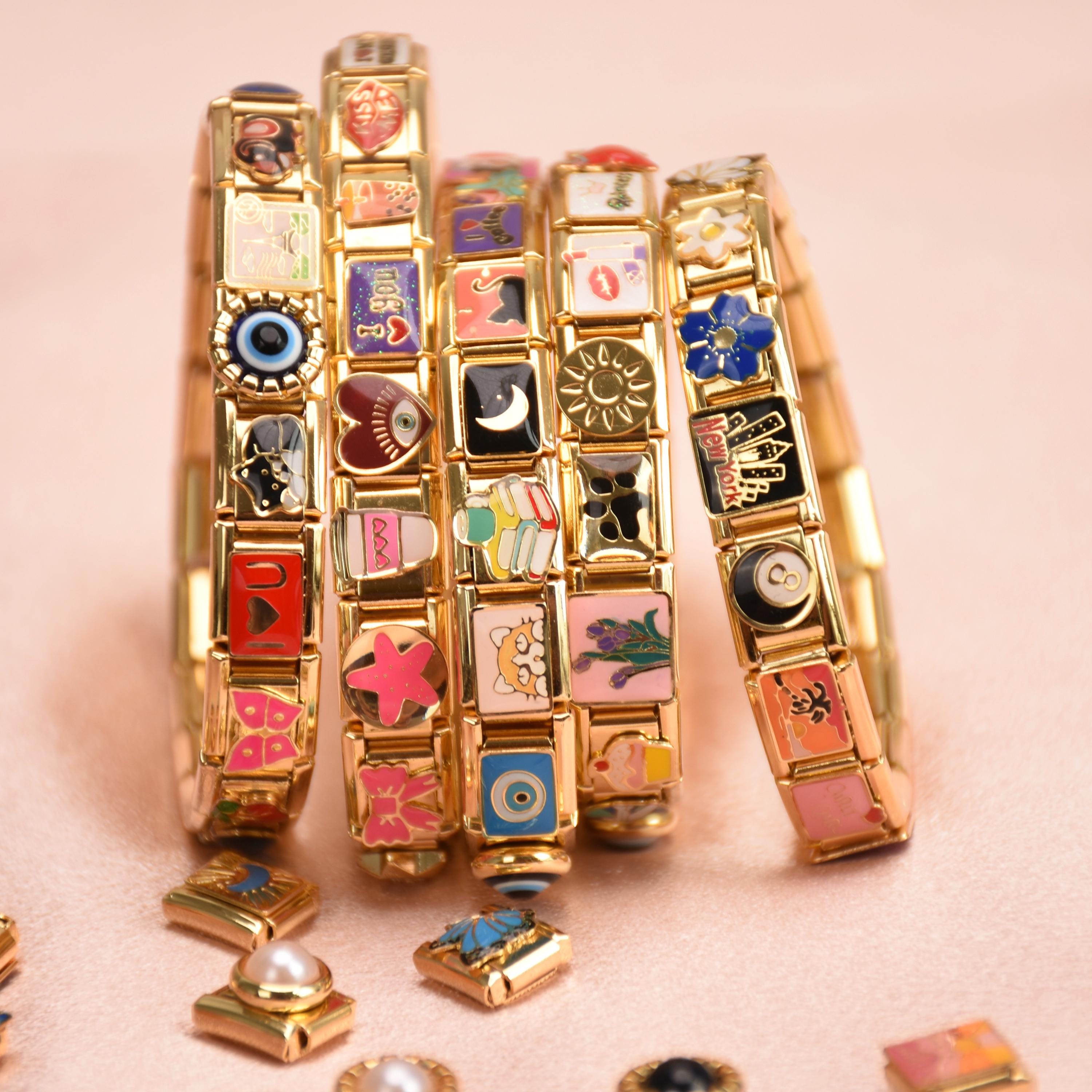 Bracelet à breloques italien personnalisé , Bracelet personnalisé , Cadeaux pour elle , Cadeau bijoux , Bracelet à breloques italien THEME ET TAILLE