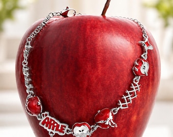 Apple Charm Bracelet, Red Green Apple Slice Bracelet, Cute Fruit Jewelry, Y2K Aesthetic Bracelet, Gift for Her, Adjustable Bracelet