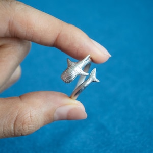 Whale Shark Open Ring, Silver Tone Ocean Animal Ring, Shark Ring, Marine Life Jewelry, Unisex Gift