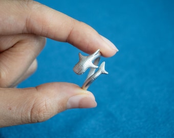 Whale Shark Open Ring, Silver Tone Ocean Animal Ring, Shark Ring, Marine Life Jewelry, Unisex Gift