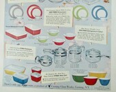 Pyrex Dishes, Everything, Casserole Dish, Flamingo, Lime, Turquoise, Dove Gray Large Vintage Advertising Kitchen Decor Wall Art E337