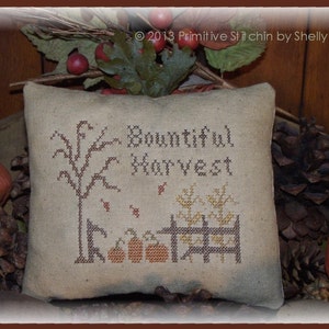 Bountiful Harvest Fall Primitive Pillow Tuck Cross Stitch E-Pattern