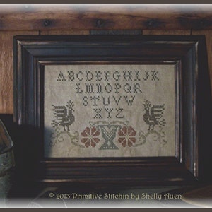 Primitive Sampler Vining Flowers and Bird Alphabet Stitchery E-Pattern PDF