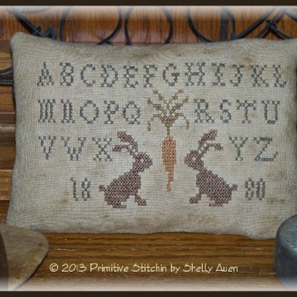 Primitive Rabbits and Carrot Sampler Pillow Tuck Stitchery Easter Pattern