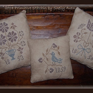 Flora and Fauna Primitive Pillow Tucks Cross Stitch Pattern