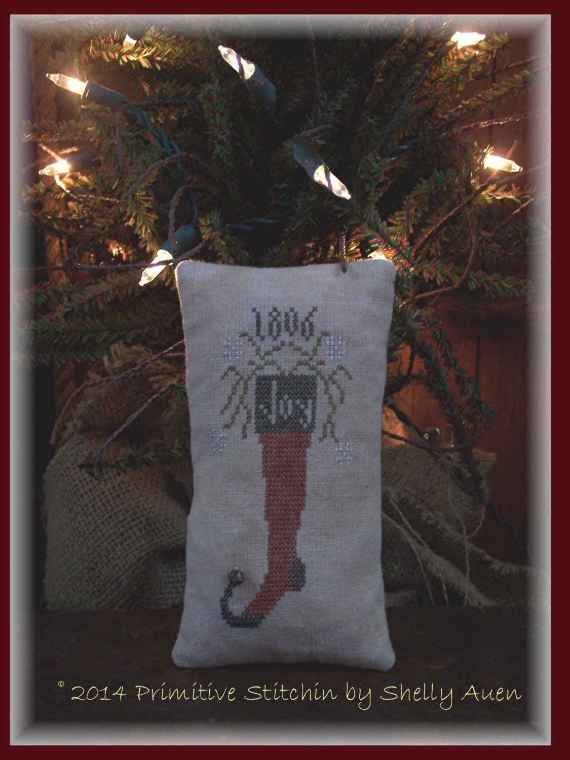 Joy Christmas Stocking Pillow Cross Stitch Sampler E-Pattern Chart
