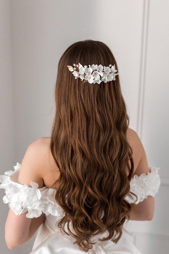 NEW Ceramic Floral comb Bridal White headp… Ceramic White flower Flowers Pearl Hair comb, Bridal Hair  main image 4