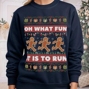 Gingerbread Running Team Christmas Sweatshirt | Funny Marathon Runner Ugly Christmas Sweater | Running Christmas Gift for Runners