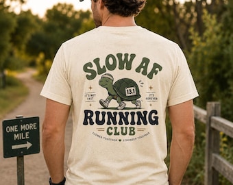 Camiseta Slow AF Running Club, Camiseta divertida para corredores, Camiseta de media maratón, Camiseta de tortuga para correr, Regalo para corredores lentos, Camiseta para correr 13.1, Camiseta para correr lento