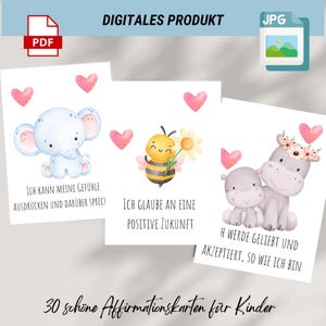 30 templates affirmation cards (PDF) for children to print or image on tablet - Mindfulness Positive Thoughts Happy Children A6
