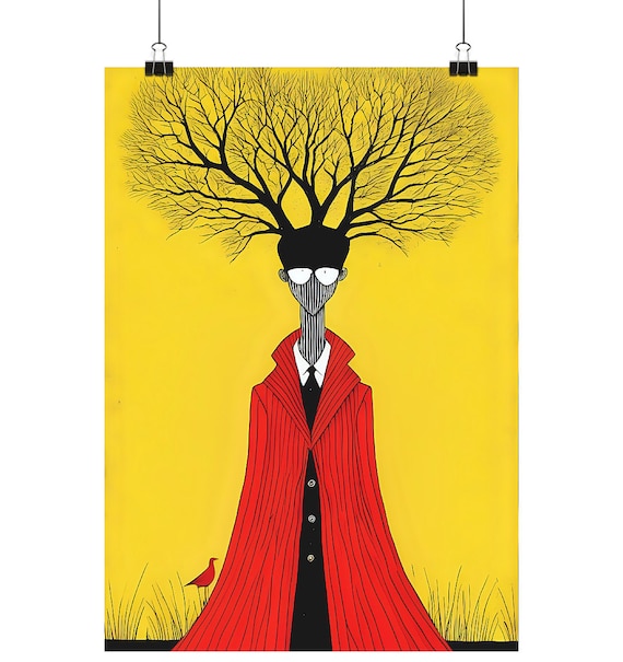 Surreal tree head in red coat Poster A4 Format - Poster Din A4 (portrait)