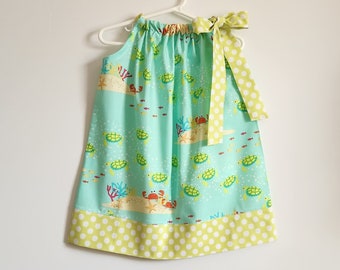 Pillowcase Dress with Turtles | Sea Turtle Dress | Under the Sea Dress with Crabs | Girls Dress | Beach Dress | Beach Party | Ocean Theme