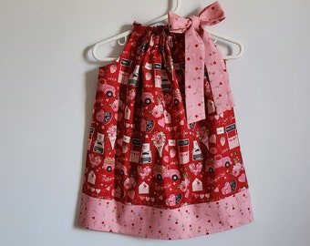 Valentines Day Dress | Pillowcase Dress | Little Girl Dress for Valentines | Toddler Dress | Valentines Outfit with Trucks