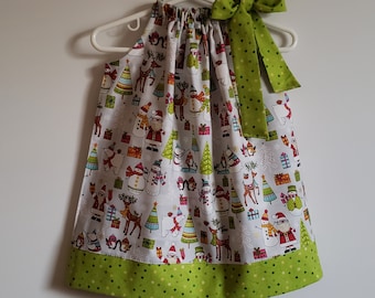 Christmas Dress Size 8 | Pillowcase Dress with Santa | Kids Dress with Snowmen | Girls Size 8 Dress | Festive Holiday Dress