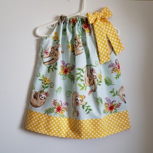 Pillowcase Dress with Sloths | Little Girl Dress | Sloth Dress | Rainforest Birthday | Kids Dress | Sloth Outfit | Tropical Flowers