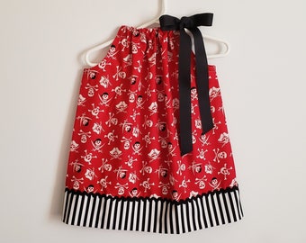Pillowcase Dress | Pirate Dress | Red Dress with Skulls | Pirate Party | Pirate Clothes | Pirate Birthday | Kids Dress | Toddler Dress