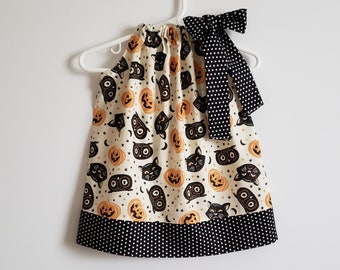 Halloween Dress | Pillowcase Dress with Pumpkins | Baby Dress with Owls | Toddler Dress with Black Cats | Halloween Outfit | Jack o Lantern