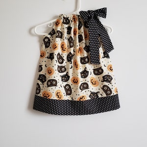 Halloween Dress Pillowcase Dress with Pumpkins Baby Dress with Owls Toddler Dress with Black Cats Halloween Outfit Jack o Lantern image 1