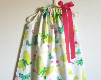 Pillowcase Dress with Butterflies Girls Dresses Summer Dresses Spring Dresses Toddler dresses Baby dresses Butterfly Dresses with Roses