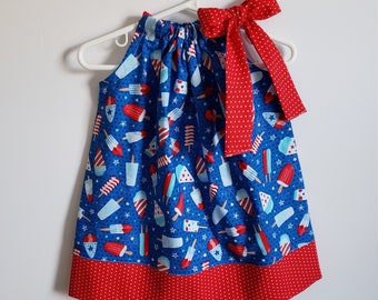 Patriotic Dress | Pillowcase Dress with Popsicles | 4th of July Dress | Red White Blue | Baby Dress | Toddler Dress | Baby Patriotic Outfit