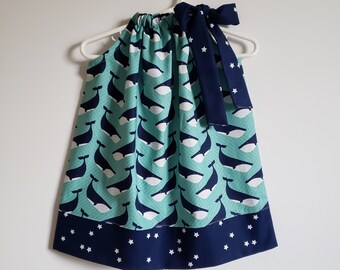 Pillowcase Dress with Whales | Baby Girl Dress | Whale Dress | Under the Sea Dress | Ocean Dress | Nautical Dress | Baby Gift for Girl