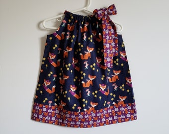 Pillowcase Dress 18m | Fox Dress | Forest Animal Dress with Fox | Size 18 Month Toddler Dress with Squirrels | Girls Dress | Fox Gift