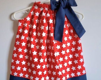 Patriotic Dress | Pillowcase Dress with Stars | Girls Dress | Red White Navy | Patriotic Outfit | Baby Girl Dress | 4th of July Dress