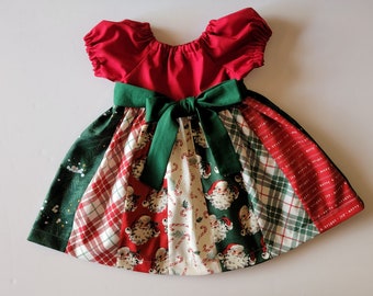 Christmas Dress | Short Sleeve Dress with Sash | Holiday Dress | Baby Girl Dress | Toddler Dress | Old Fashioned Christmas Dress for Girl