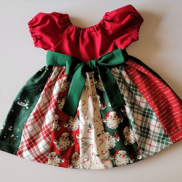 Christmas Dress | Short Sleeve Dress with Sash | Holiday Dress | Baby Girl Dress | Toddler Dress | Old Fashioned Christmas Dress for Girl