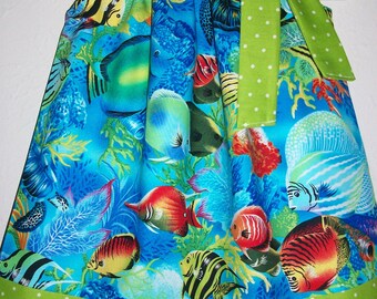 Pillowcase Dress with Fish Summer Dresses Michael Miller Tropical Dresses Under the Sea Party Aquarium Dress Girls Dresses Beach Dresses
