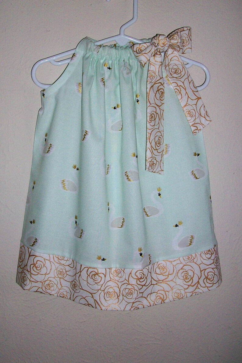 Gold Metallic Swan Dress Dress with Roses Baby Dress Little Girl Dresses Dress with Swans Pillowcase Dress Toddler Girl Dress