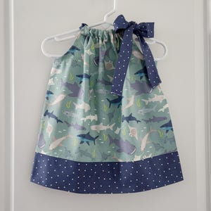 Shark Dress | Pillowcase Dress with Sharks | Toddler Girl Dress | Mint Shark Outfit | Under the Sea Dress | Shark Clothes for Girl Gift