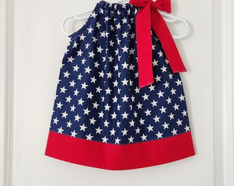 Patriotic Dress | Pillowcase Dress with Stars | Red White and Navy | Toddler Girl Dress | 4th of July Dress | Patriotic Outfit | Baby Dress