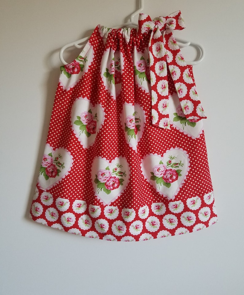 Kids Valentines Pillowcase Dress Little Girls Dress Dress with Roses Dress with Hearts Valentines Day Dress Valentines Outfit