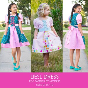 Liesl Dress PDF Downloadable Pattern by MODKID... sizes 2T to 12 Girls included - Instant Download